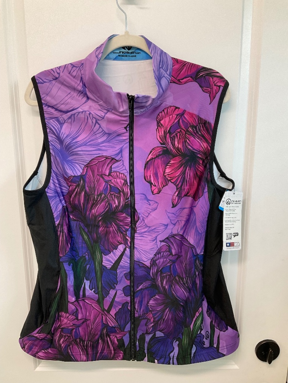 NWT INKnBURN Iris Fleece Vest *Women’s XL Purple Floral Full Zip Running Cycling